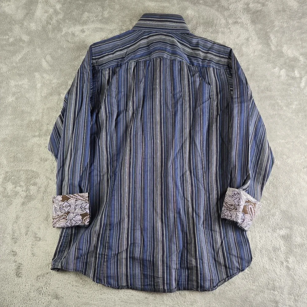Vintage Banana Republic Shirt Mens Medium 15/15.5‎ Blue Striped Contrast Cuffs